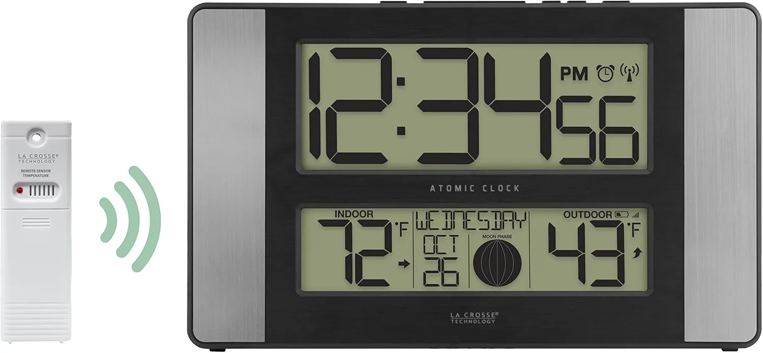 La Crosse Technology 513-1417AL-INT Atomic Clock w Outdoor Temp, Grey/Black
