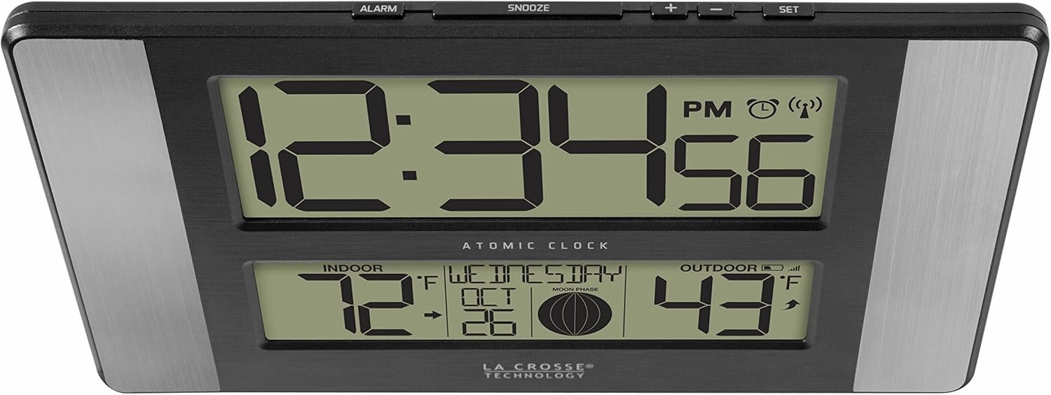 La Crosse Technology 513-1417AL-INT Atomic Clock w Outdoor Temp, Grey/Black