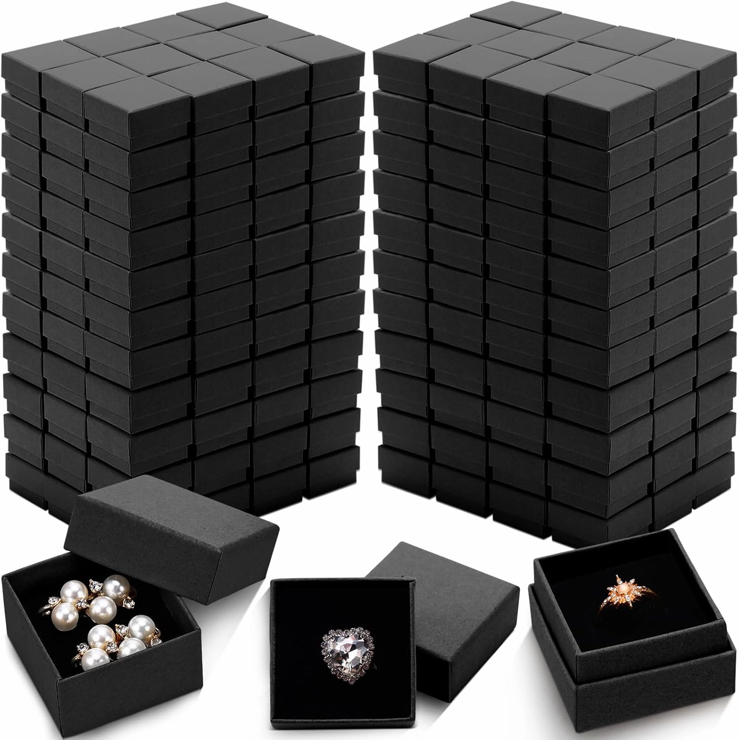 Landical 300 Pcs Jewelry Gift Boxes 2 x 2 x 1.2 Inch Small Cardboard Gift Boxes for Jewelry Square Earring Ring Box with Foam Cushion Insert for Necklace Bracelets Bangles Displaying, Black