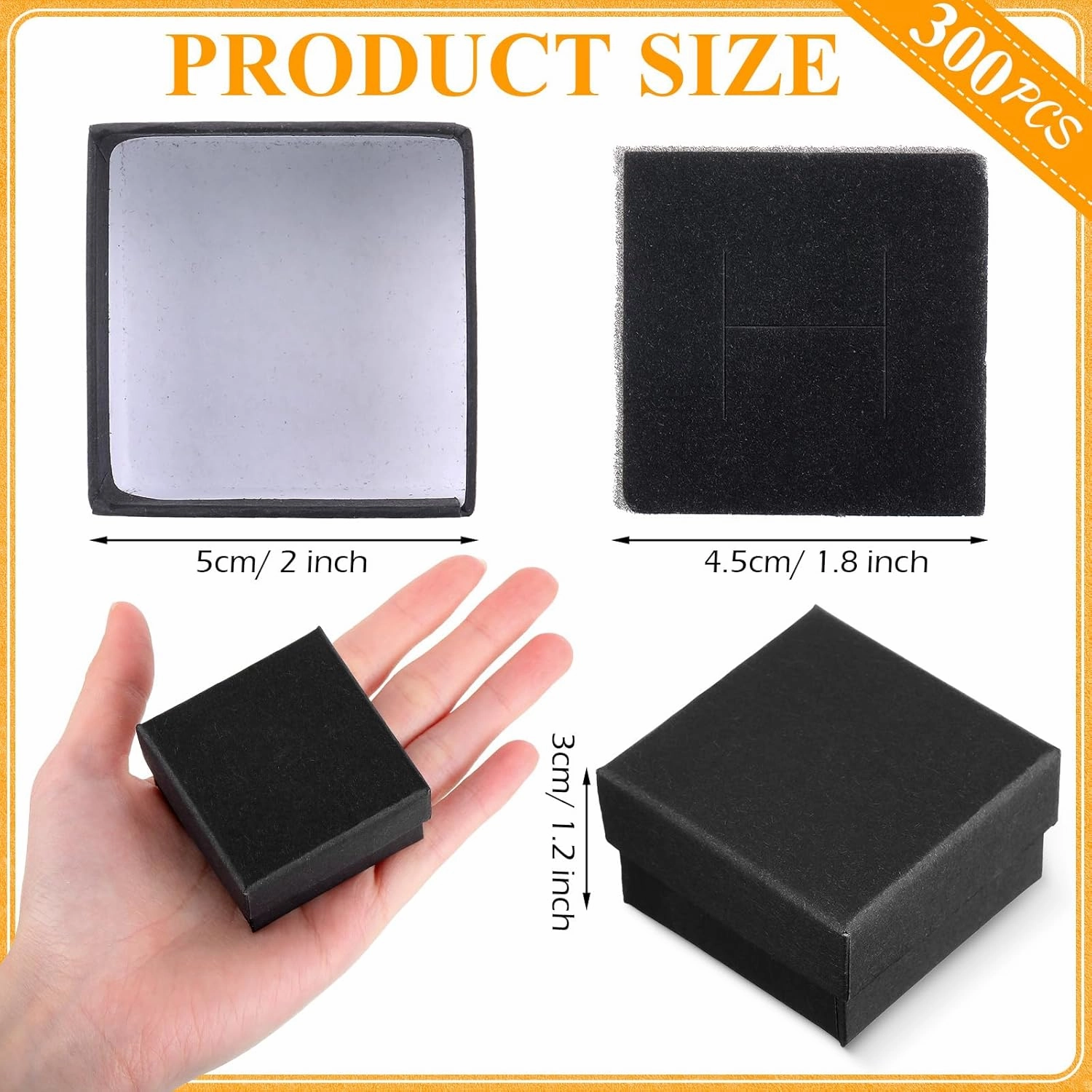 Landical 300 Pcs Jewelry Gift Boxes 2 x 2 x 1.2 Inch Small Cardboard Gift Boxes for Jewelry Square Earring Ring Box with Foam Cushion Insert for Necklace Bracelets Bangles Displaying, Black