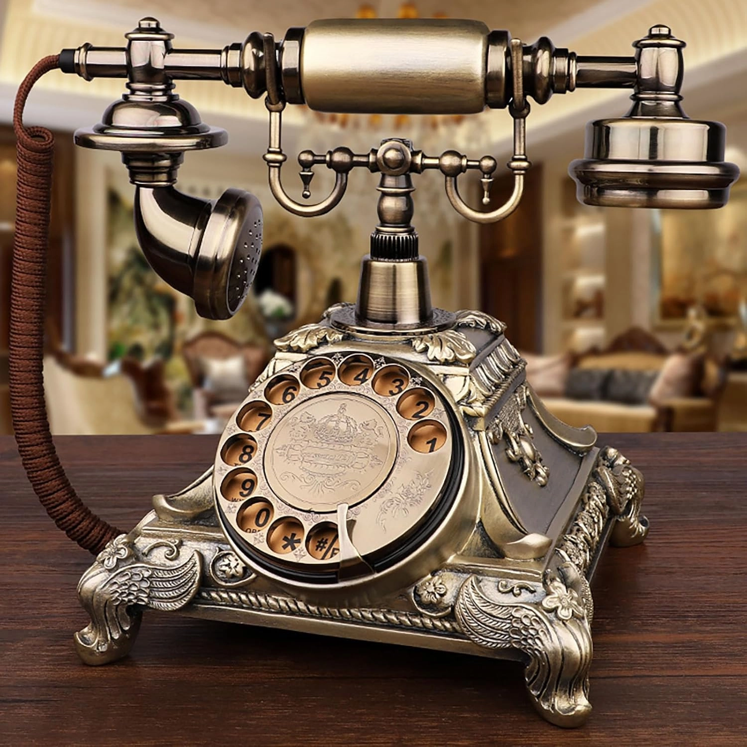 Landline Phone Rotary Dial Corded Telephone Retro Telephone Classic Old Fashioned Desk Phone with