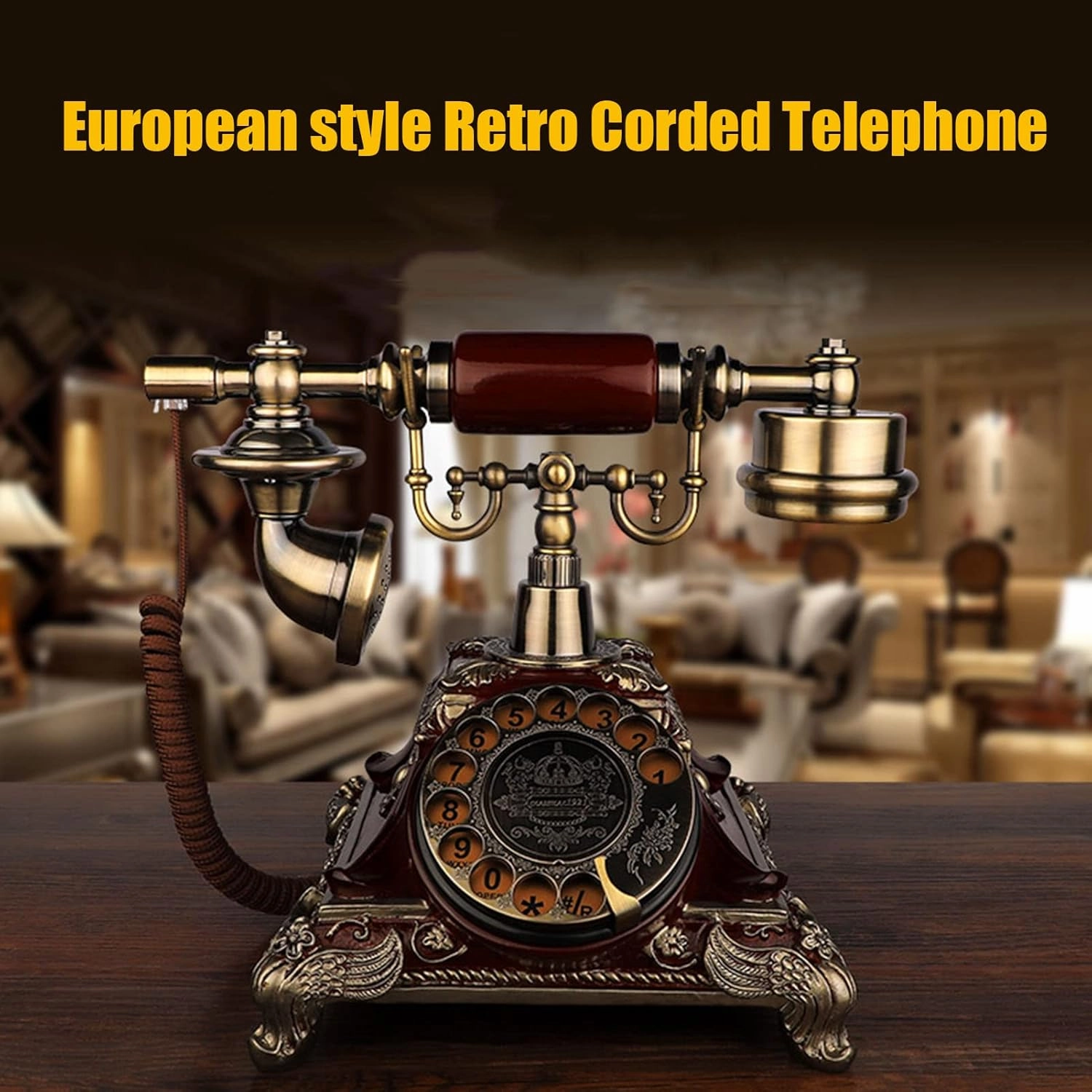 Landline Phone Rotary Dial Corded Telephone Retro Telephone Classic Old Fashioned Desk Phone with