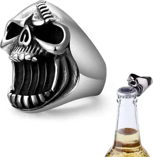 LAOYOU Skull Ring for Men | Mens Stainless Steel Vintage Skull Bottle Opener Rings, Big Solid Heavy Gothic Biker Ring Christmas Halloween Jewelry Gifts