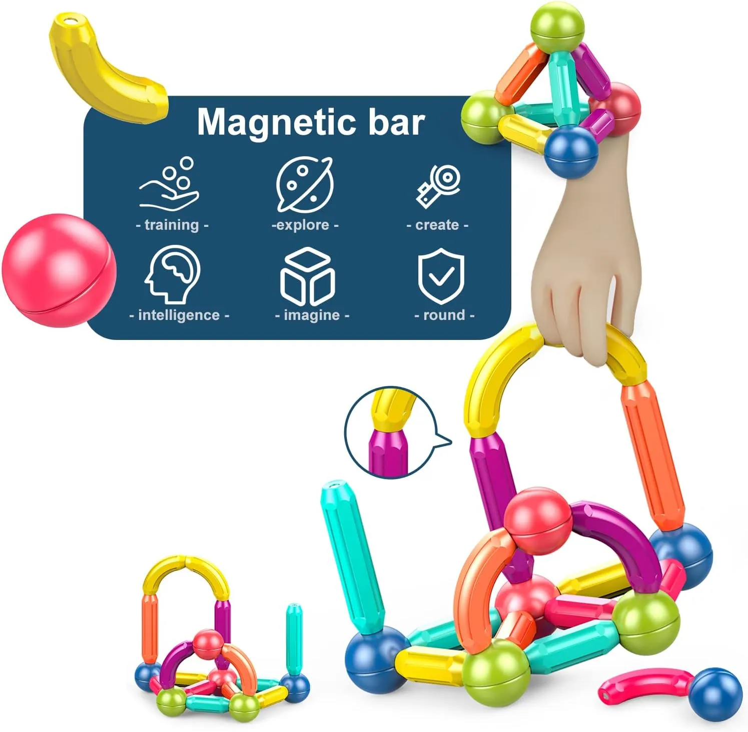 Large Magnetic Blocks,Magnetic Toys for Kids Ages 3-5,Magnetic Blocks for Kids Ages 4-8,STEM Construction Toys and Kids Montessori Toys for Toddlers 1-3 Gifts(42pcs)