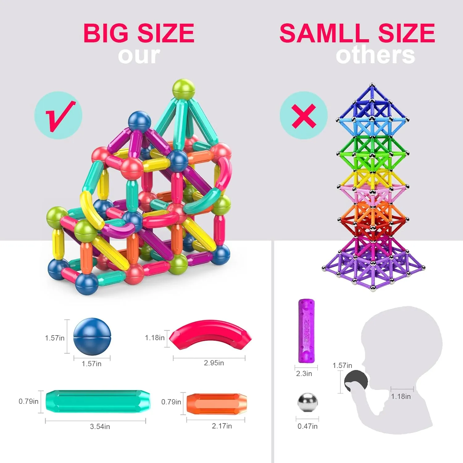 Large Magnetic Blocks,Magnetic Toys for Kids Ages 3-5,Magnetic Blocks for Kids Ages 4-8,STEM Construction Toys and Kids Montessori Toys for Toddlers 1-3 Gifts(42pcs)