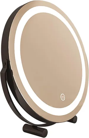 Large Vanity Mirror with Lights Lighted Makeup Mirror Φ30/40/45/50cm Round Mirror with Smart Control Touch for Dressing Room & Bedroom Tabletop Metal Frame (Color : Black, Size : 17.7"X19.3")