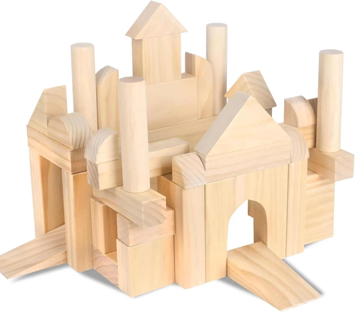 Large Wooden Blocks for Toddlers, 64 Pieces Big Wood Building Blocks Set with Wooden Storage Box, Large Toddler Blocks Building and Stacking Toys Construction Set