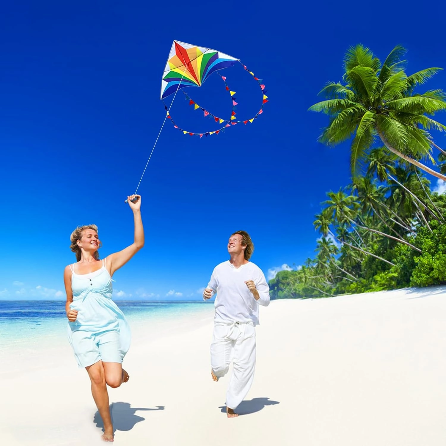 Large Rainbow Delta Kite for Kids & Adults,Single Line Beach Kite for Kids Ages 4-8 & 8-12,Easy to Fly for Toddlers and Beginners.