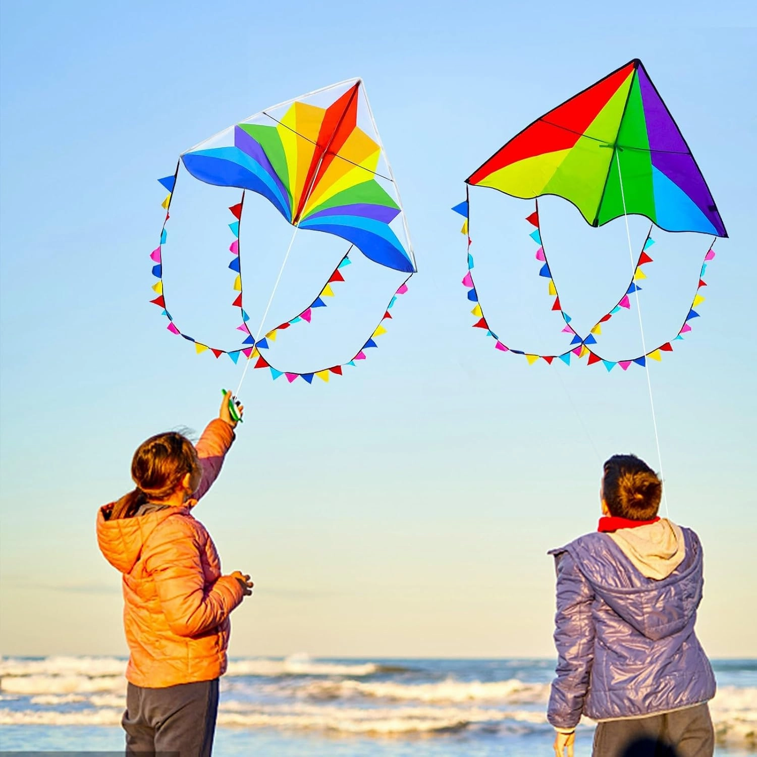 Large Rainbow Delta Kite for Kids & Adults,Single Line Beach Kite for Kids Ages 4-8 & 8-12,Easy to Fly for Toddlers and Beginners.