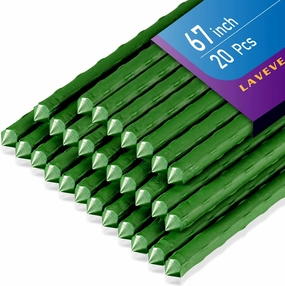 LAVEVE Garden Stakes 67 Inches Heavy Duty Steel Tomato Stake, Plastic Coated Support for Securing Trees, Climbing Plants, Cucumber, Beans, Pack of 20