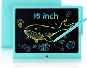 LCD Writing Tablet Doodle Board, 15 inch Colorful Drawing Tablet Writing Pad Electronic Graphics eWriter for Kids, Digital Handwriting Boards Gifts Educational Toys for Boys Girls (Blue)