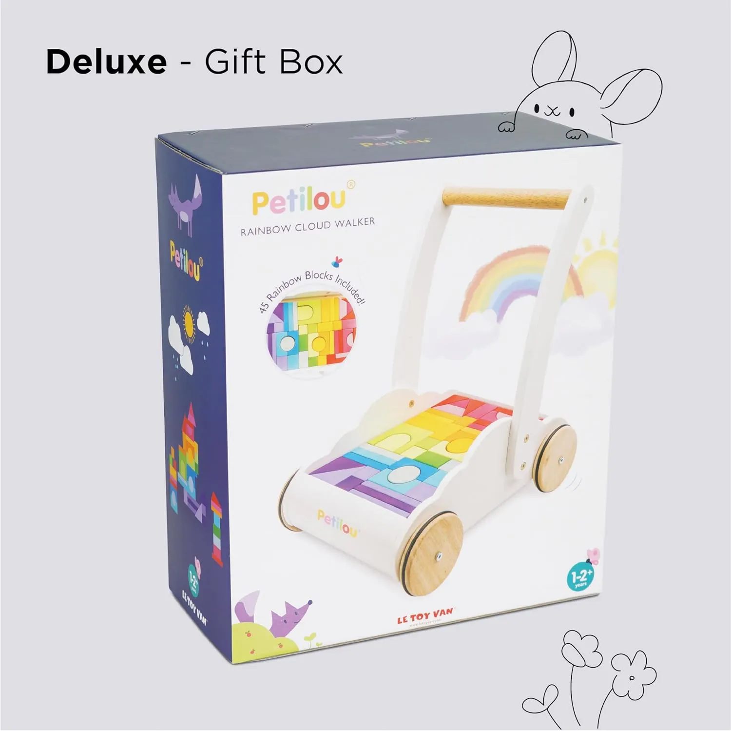 Le Toy Van - Petilou Wooden Walker Toy for Toddlers and Babies | Educational Rainbow Cloud Walker | Suitable for A Boy Or Girl 1 Year Old  , Multi, 45 Blocks (PL102)