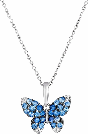 LE VIAN 2/3 Carat White and Blue Sapphire Butterfly Pendant Necklace for Women I 14k White Gold Pendant for Her I 18 Inches Long Chain with Spring Ring Clasp