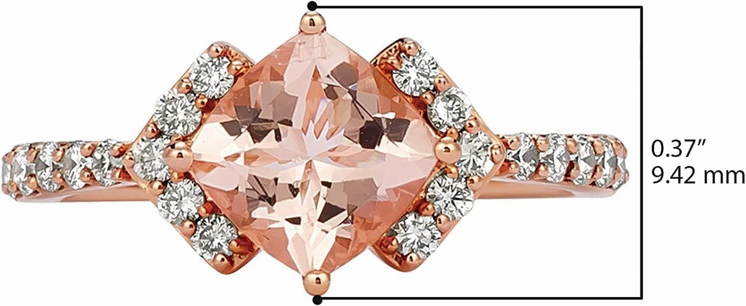 LE VIAN 3/8 Carat Diamond and 1 1/4 Carat Pink Morganite Statement Ring for Women I 14k Rose Gold Ring for Her with Cushion Cut Gemstone (SI1-SI2, 0.37 cttw) Promise Anniversary Band Size 5 to 10