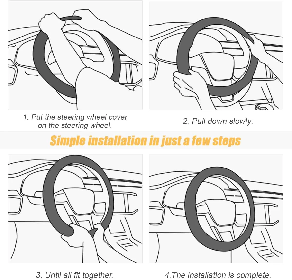 Leather Steering Wheel Cover, Soft Breathable Anti-Slip Protector for Car, Truck, SUV - Universal Fit 15 Inch for Women and Men (Black/Coffee)