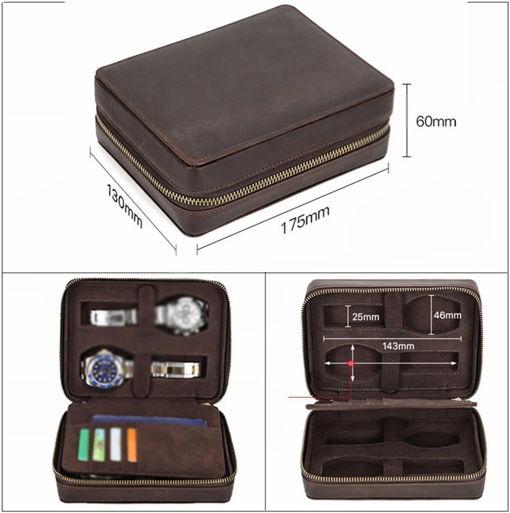 Leather Watch Box Handmade Square Travel Card Mechanical Watch Storage Box