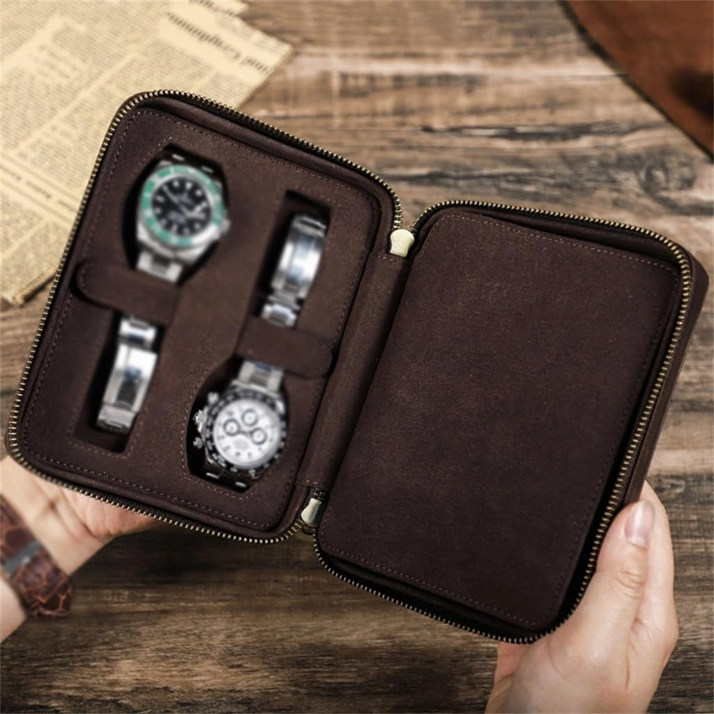 Leather Watch Box Handmade Square Travel Card Mechanical Watch Storage Box
