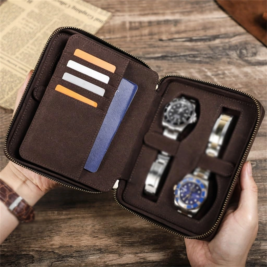 Leather Watch Box Handmade Square Travel Card Mechanical Watch Storage Box