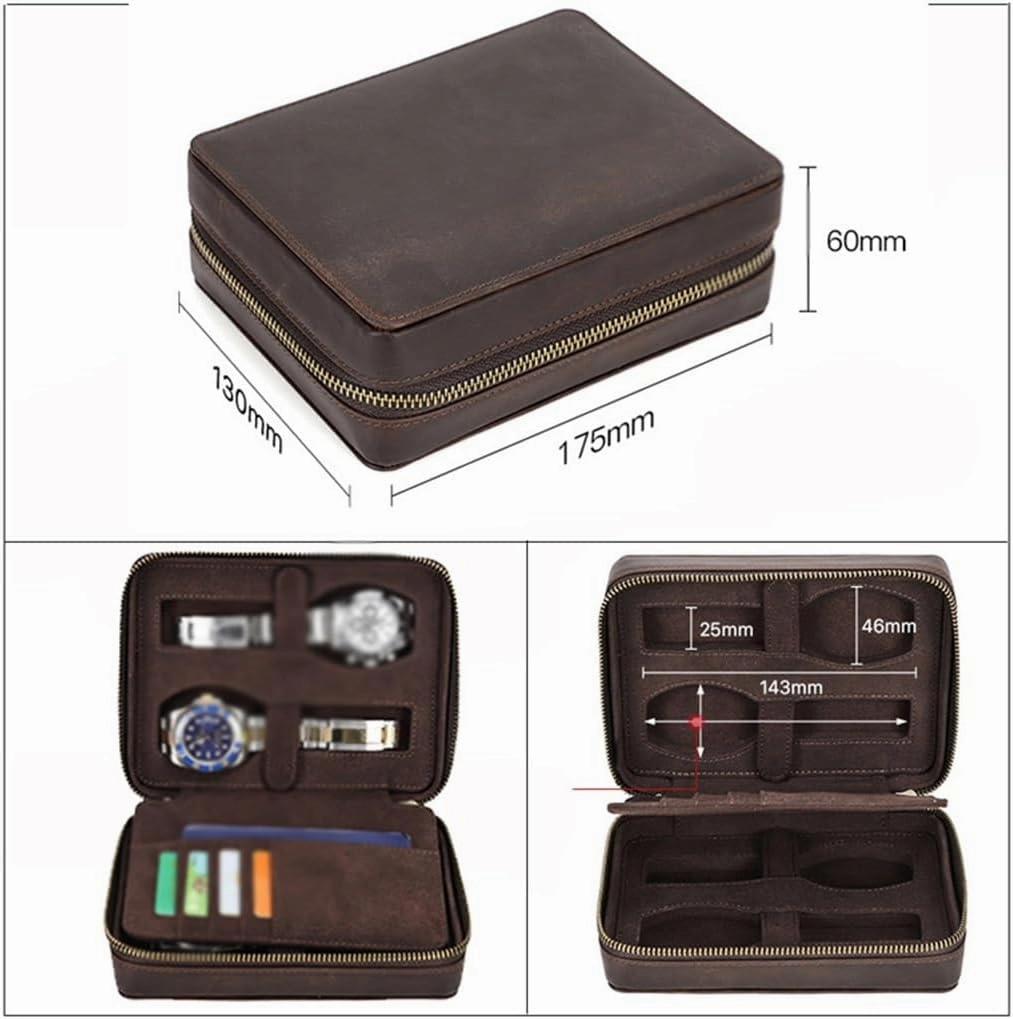 Leather Watch Box Handmade Square Travel Card Mechanical Watch Storage Box