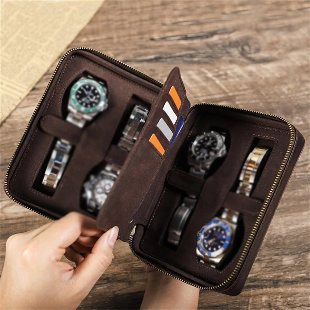 Leather Watch Box Handmade Square Travel Card Mechanical Watch Storage Box