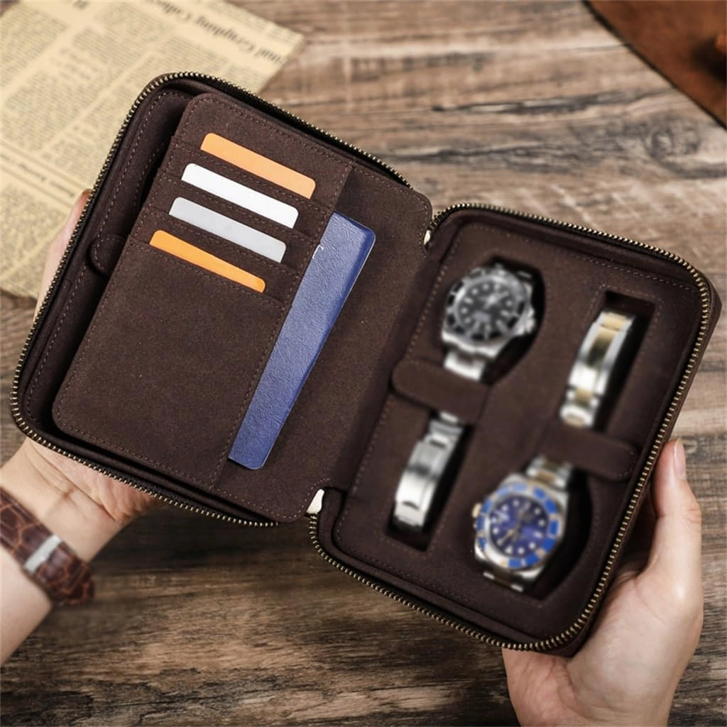 Leather Watch Box Handmade Square Travel Card Mechanical Watch Storage Box