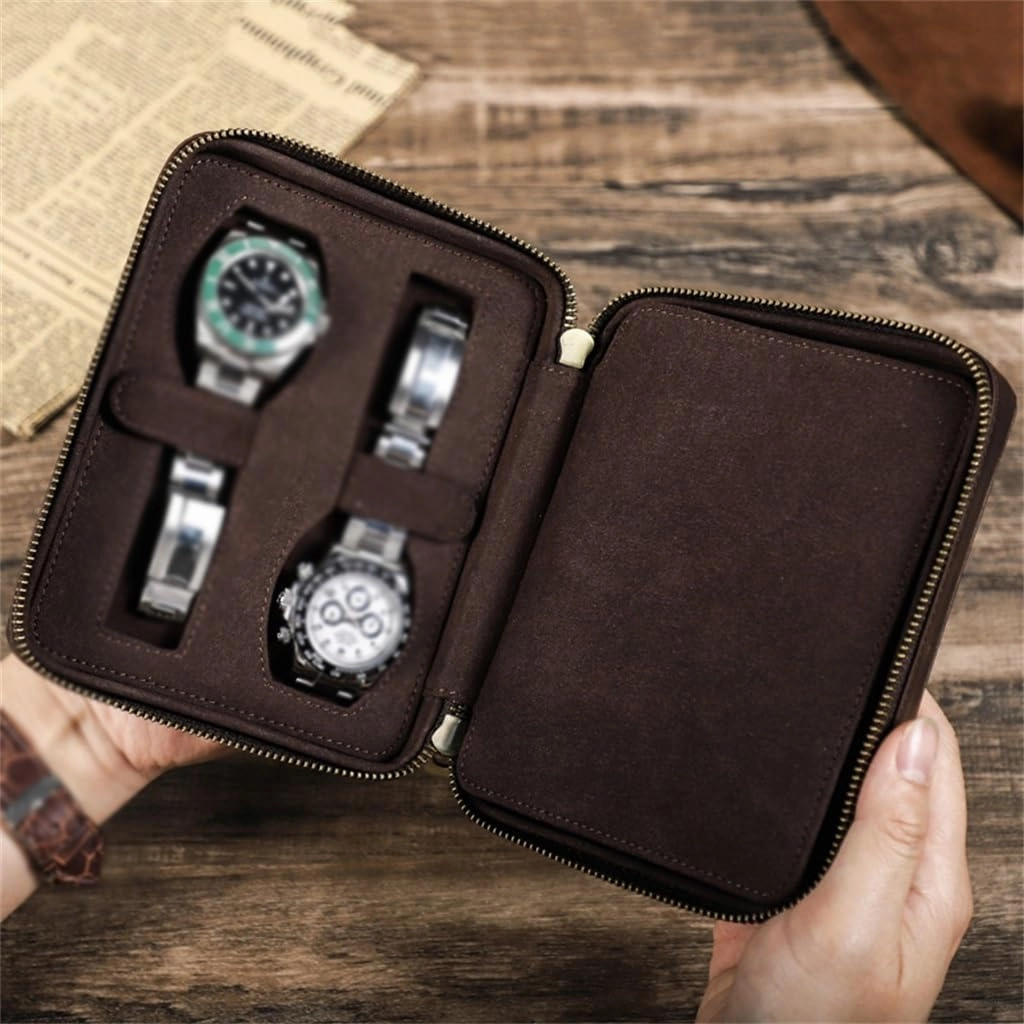 Leather Watch Box Handmade Square Travel Card Mechanical Watch Storage Box