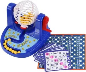 Leather&Arts Bingo Game Set with 12 cm Bingo Cage, 35 Bingo Cards, 100 Colorful Bingo Chips,75 Colored Balls