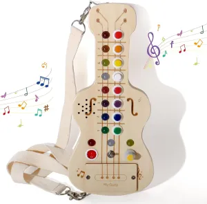 LED Busy Board, Wooden Sensory Toys for Toddler, Montessori Music Toy for Airplane, Travel Activity Educational Learning Toy, Busy Light Switch Autism Toys, Birthday Boys Girls Gifts