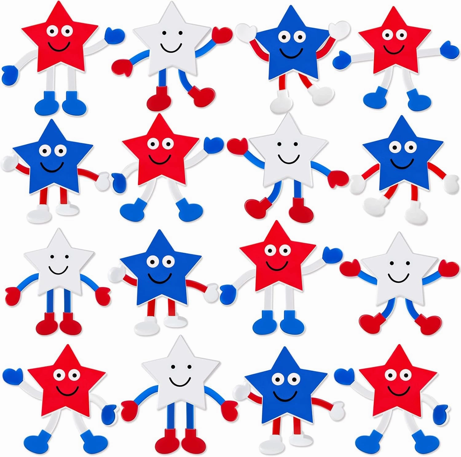 Leitee Patriotic Bendable Toys Posable 4th of July Parade Independence Day Party Favor Star Character Figures Stress Relief Fidget Toy Gift for Boy Girl Goodie Bag Stuffer, 3 Styles(24 Pcs)