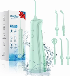 Leominor Water Dental Flosser Pick for Teeth - 5 Modes Cordless Portable Water Teeth Cleaner IPX7 Waterproof Oral Irrigator Rechargeable, Professional Flossing Cleaning Picks for Home Travel (Green)