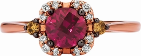 LeVian 14K Gold, Gemstone & 1/10 Cttw White/Brown Diamond Accent Halo Ring (G-H & Fancy Brown Color, VS2-SI1 & SI1-SI2 Clarity) - Choice of Stone