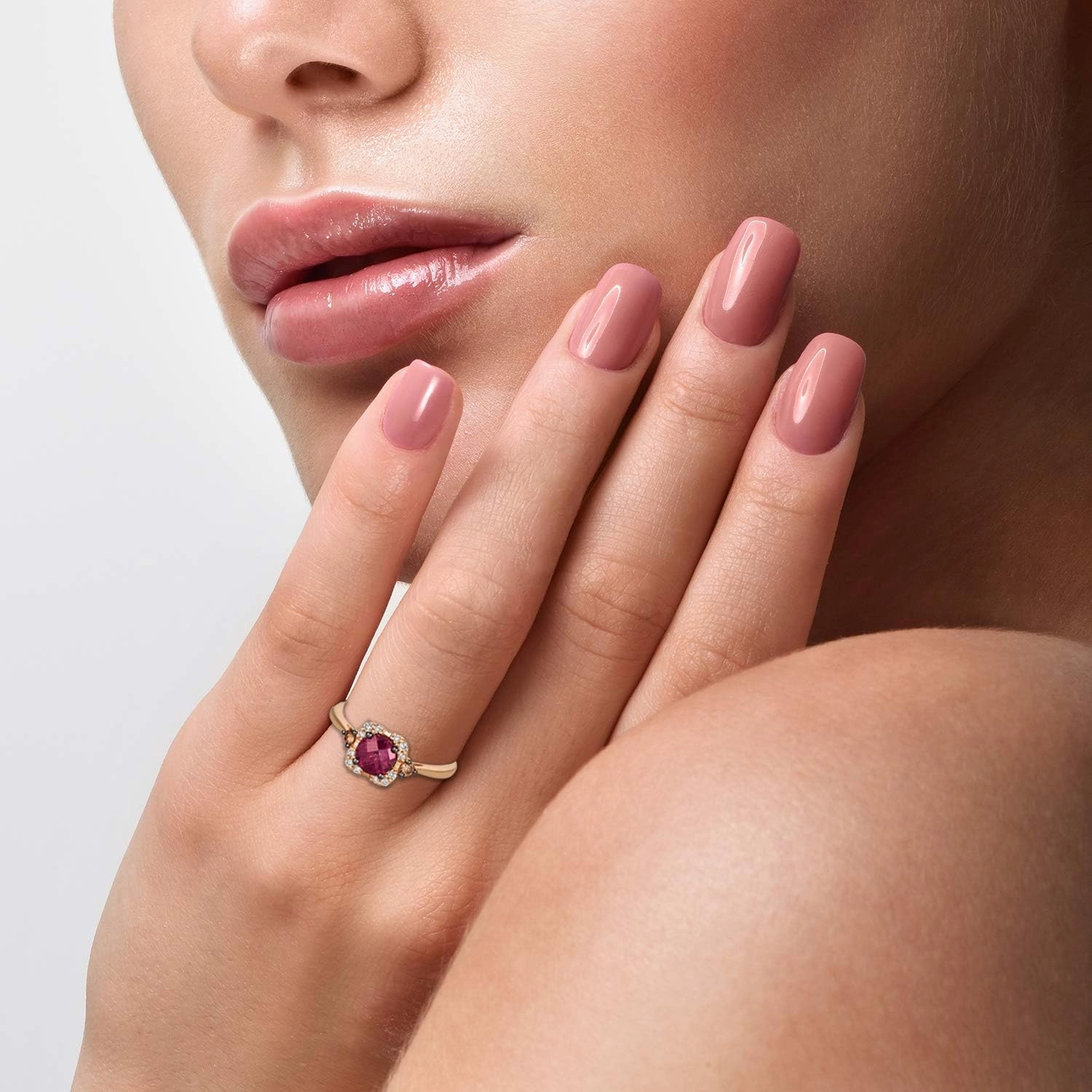 LeVian 14K Gold, Gemstone & 1/10 Cttw White/Brown Diamond Accent Halo Ring (G-H & Fancy Brown Color, VS2-SI1 & SI1-SI2 Clarity) - Choice of Stone