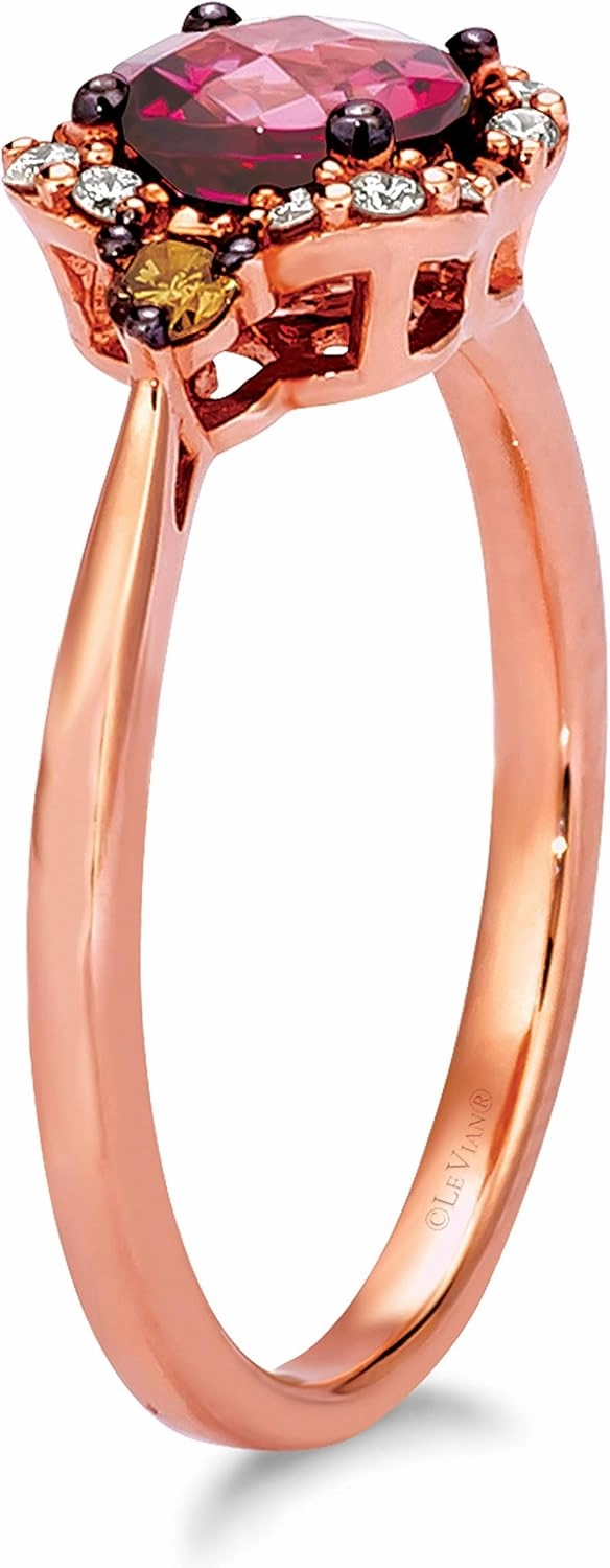 LeVian 14K Gold, Gemstone & 1/10 Cttw White/Brown Diamond Accent Halo Ring (G-H & Fancy Brown Color, VS2-SI1 & SI1-SI2 Clarity) - Choice of Stone