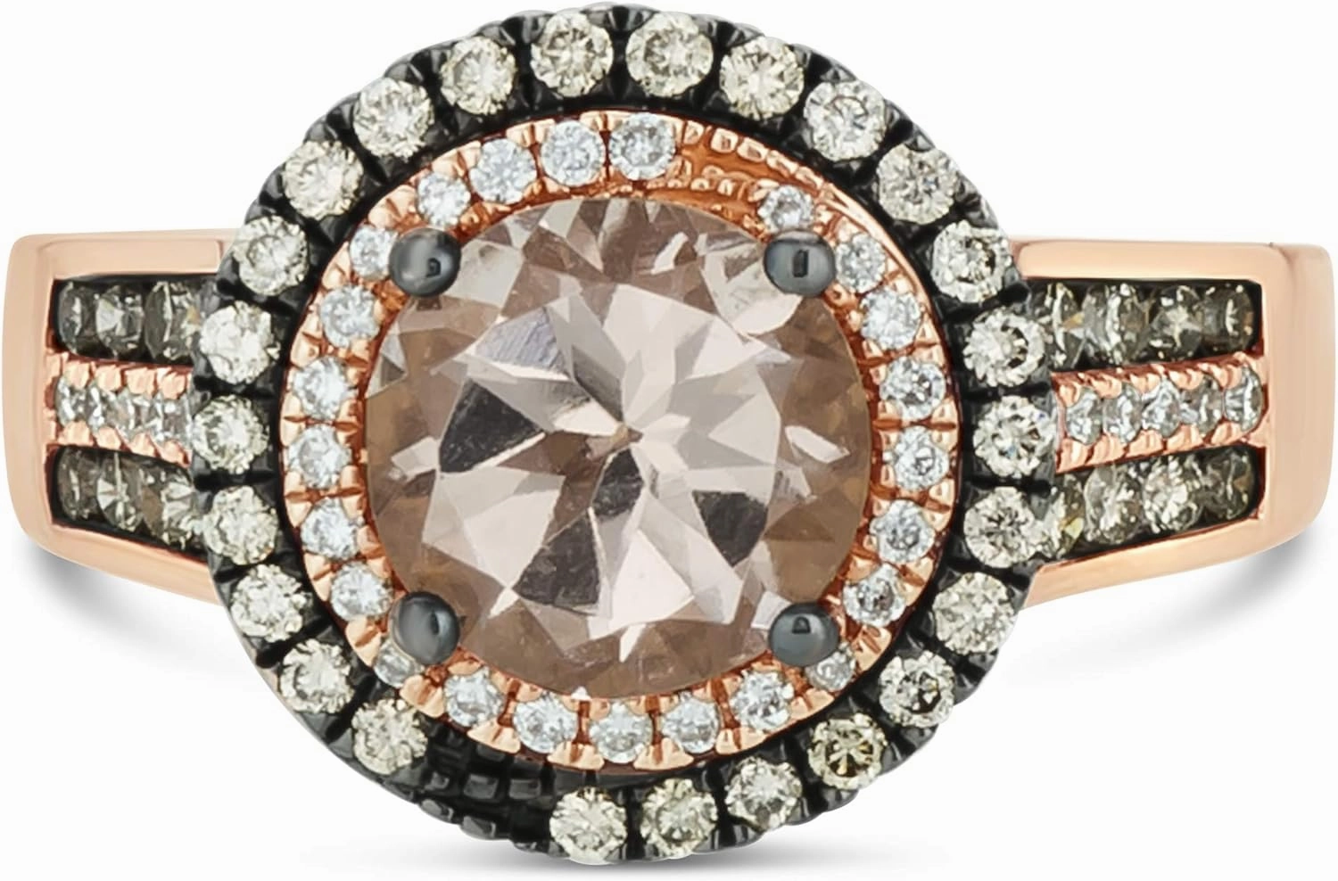 LeVian 14K Rose Gold, Morganite & 3/4 Cttw White & Chocolate Diamond Crossover Halo Engagement Ring (Fancy Brown Color/G-H, VS2-SI2 Clarity)