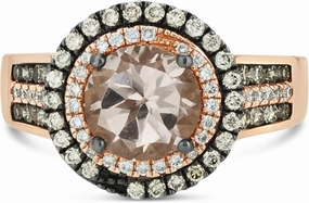 LeVian 14K Rose Gold, Morganite & 3/4 Cttw White & Chocolate Diamond Crossover Halo Engagement Ring (Fancy Brown Color/G-H, VS2-SI2 Clarity)