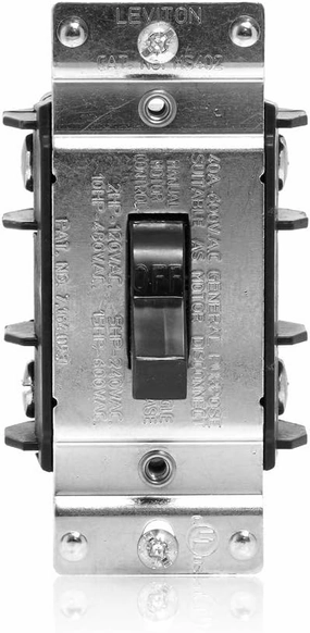 Leviton MS402-DS 40 Amp, 600 Volt, Double-Pole, Single Phase AC Motor Starter, Suitable as Motor Disconnect, Toggle, Industrial Grade, Non-Grounding, Black