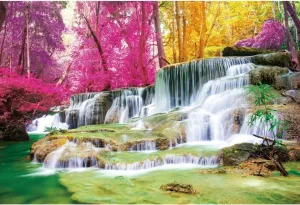Leyiyi 12x8ft Waterfall Vinyl Backdrop River Lake Mountain Majestic Beautiful Nature Landscape Forest Photography Background Colorful Trees Baby Family Portrait Photo Booth Shoot Studio Props