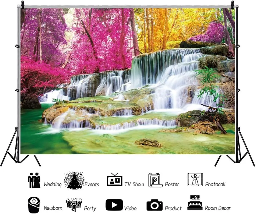 Leyiyi 12x8ft Waterfall Vinyl Backdrop River Lake Mountain Majestic Beautiful Nature Landscape Forest Photography Background Colorful Trees Baby Family Portrait Photo Booth Shoot Studio Props