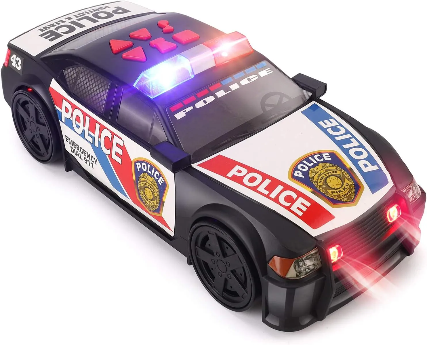 Liberty Imports Motorized Police Cruiser Kids Toy Cop Car Electric Model Rush & Rescue Vehicle 1/16 Scale with Button Activated Forward Reverse Motion, Siren Sounds and Flashing Lights