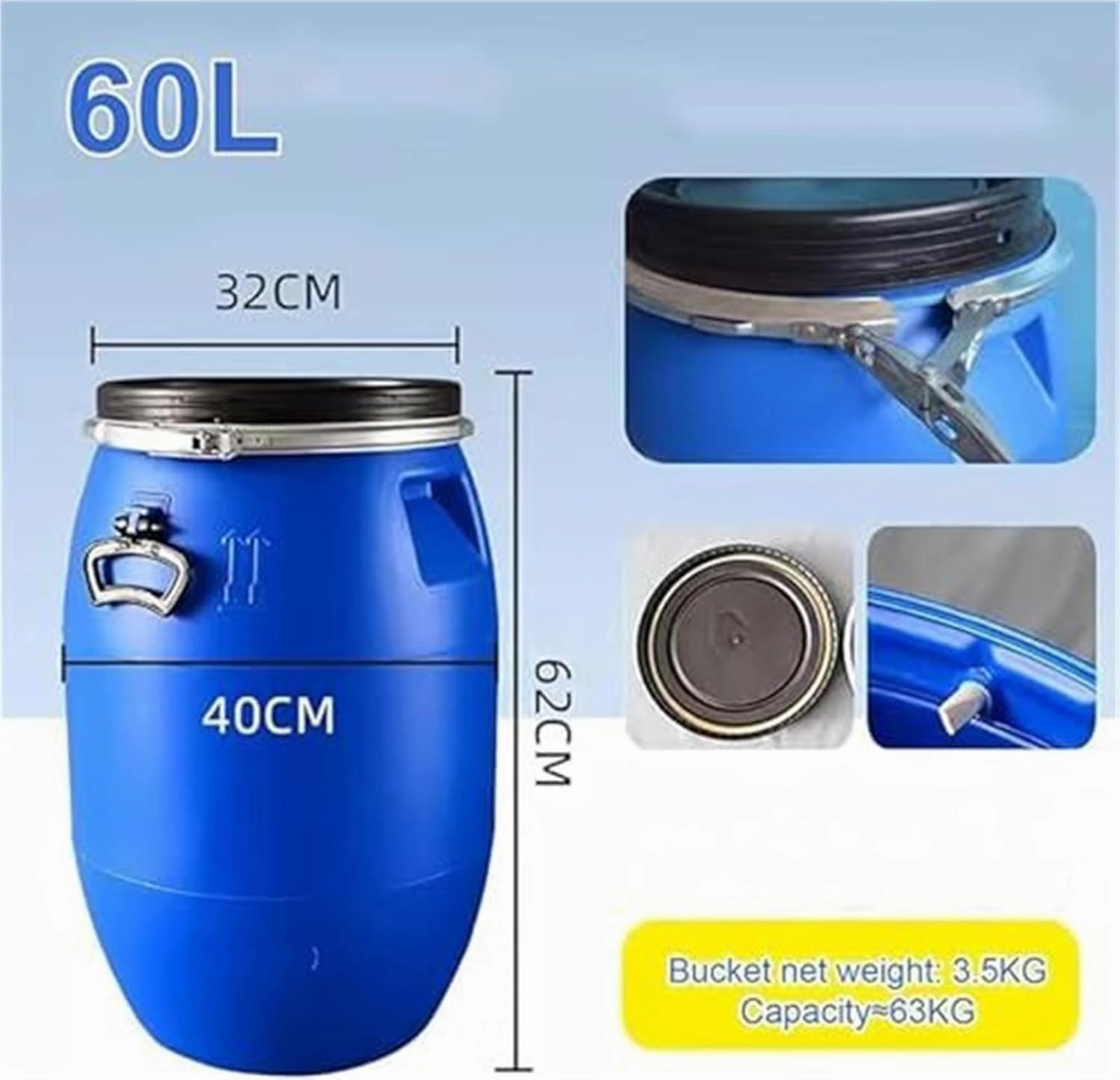 LICOME 30L/50L/60L/100L/120L/160L/200L Outdoor Water Tank,Thick Plastic Water Storage Container Portable Water Container Home Storage Bucket Camping Water Storage