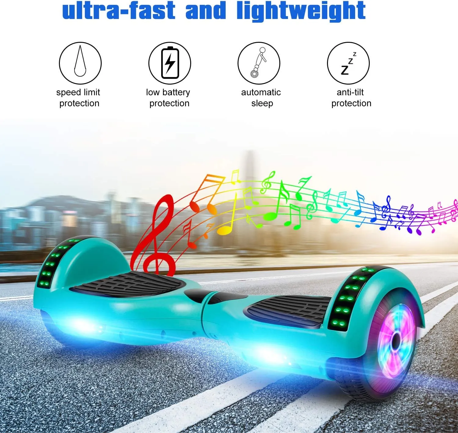 LIEAGLE Hoverboard, 6.5" Self Balancing Scooter Hover Board with Bluetooth Wheels LED Lights for Kids Adults