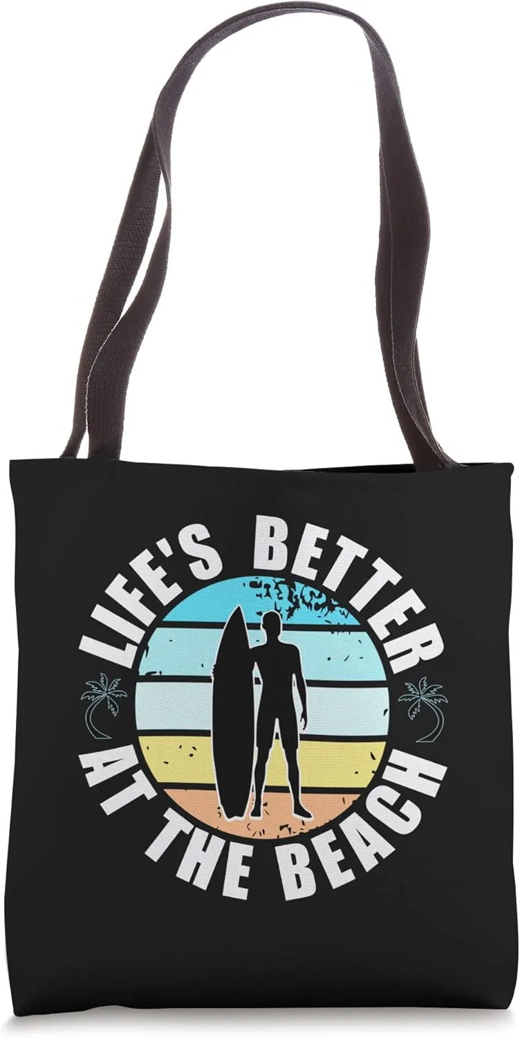 Life's better at the beach Surfer Distressed Sand Ocean Wave Tote Bag