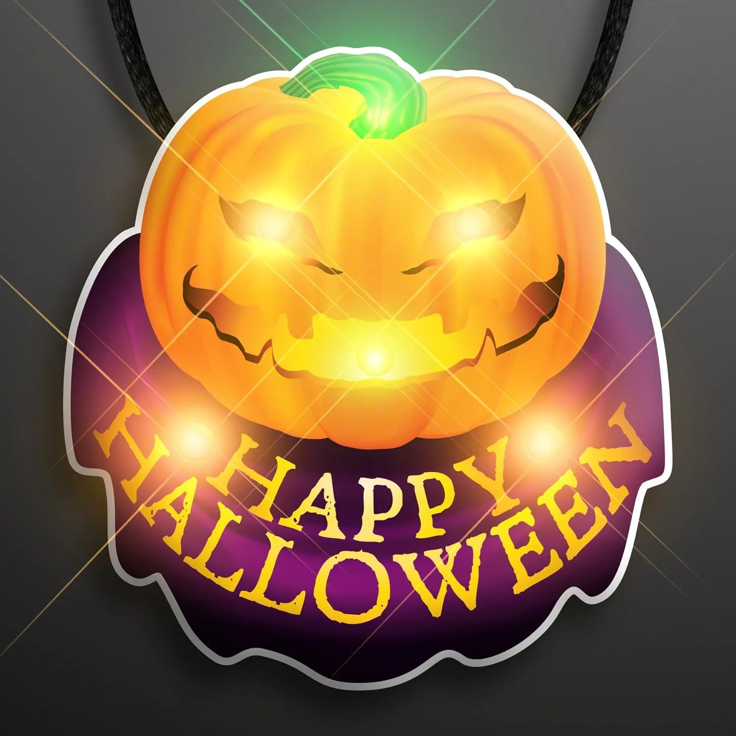 Light Up Jack O' Lantern Pumpkin Necklace with Flashing LEDs for Halloween (Pack of 5)