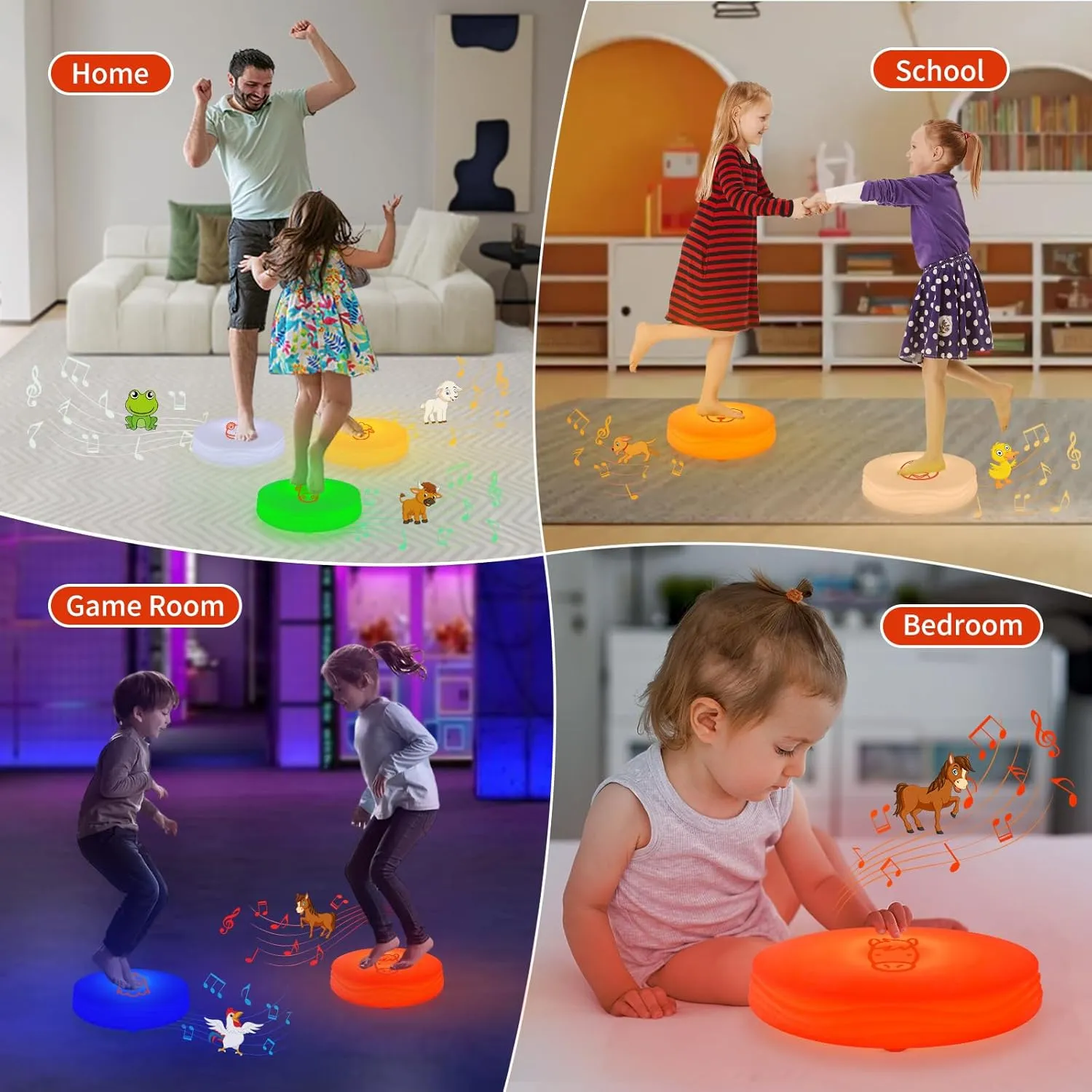 Light Up Music Floor Games, Touch Sensitive Floor Tiles Toddler Toy, Interactive Games for Kids, Musical Toys with Animal Sounds - Red (Horse)