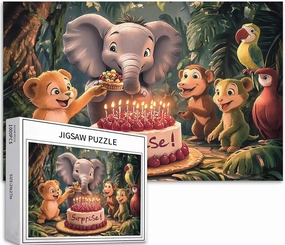 Litter Elephant and Friends 1000 Piece Jigsaw Puzzles for Adults Animal Party Scene Art Puzzle in The Jungle Challenging Family Activity Games Colorful DIY Craft Puzzle for Home Decor Gifts 70×50 cm