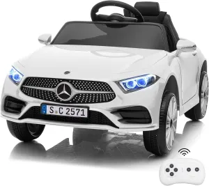 LITTLE BROWN BOX Kids Electric Ride on Car with Remote Control, 12V Licensed Mercedes Benz Kids Car Battery Powered Electric Vehicles Toy Car, Adjustable Speed, Safety Belt, Music&LED Lights (White)