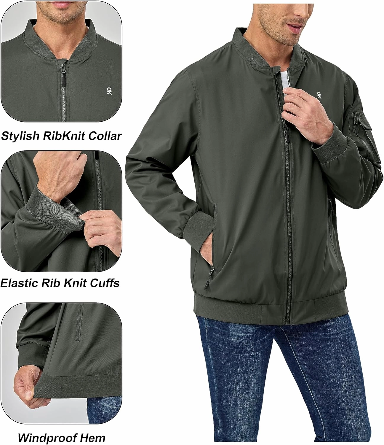 Little Donkey Andy Men's Lightweight Bomber Jacket Causal Fashion Flight Windbreaker Fall Spring Outdoor Coat