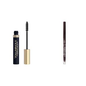 L’Oreal Paris Makeup Voluminous Original Volume Building Waterproof Mascara, Carbon Black, 0.23 Fl Oz & Makeup Infallible Never Fail Original Mechanical Pencil Eyeliner, Black Brown