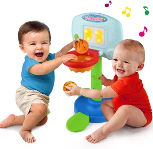 LotFancy Basketball Hoop for Kids Toddlers 18m-3y, Infant 2 in 1 Adjustable Sports Toy Set, Baby Interactive Learning Toy, with Light and Music, Indoor Basketball Game, Battery Include