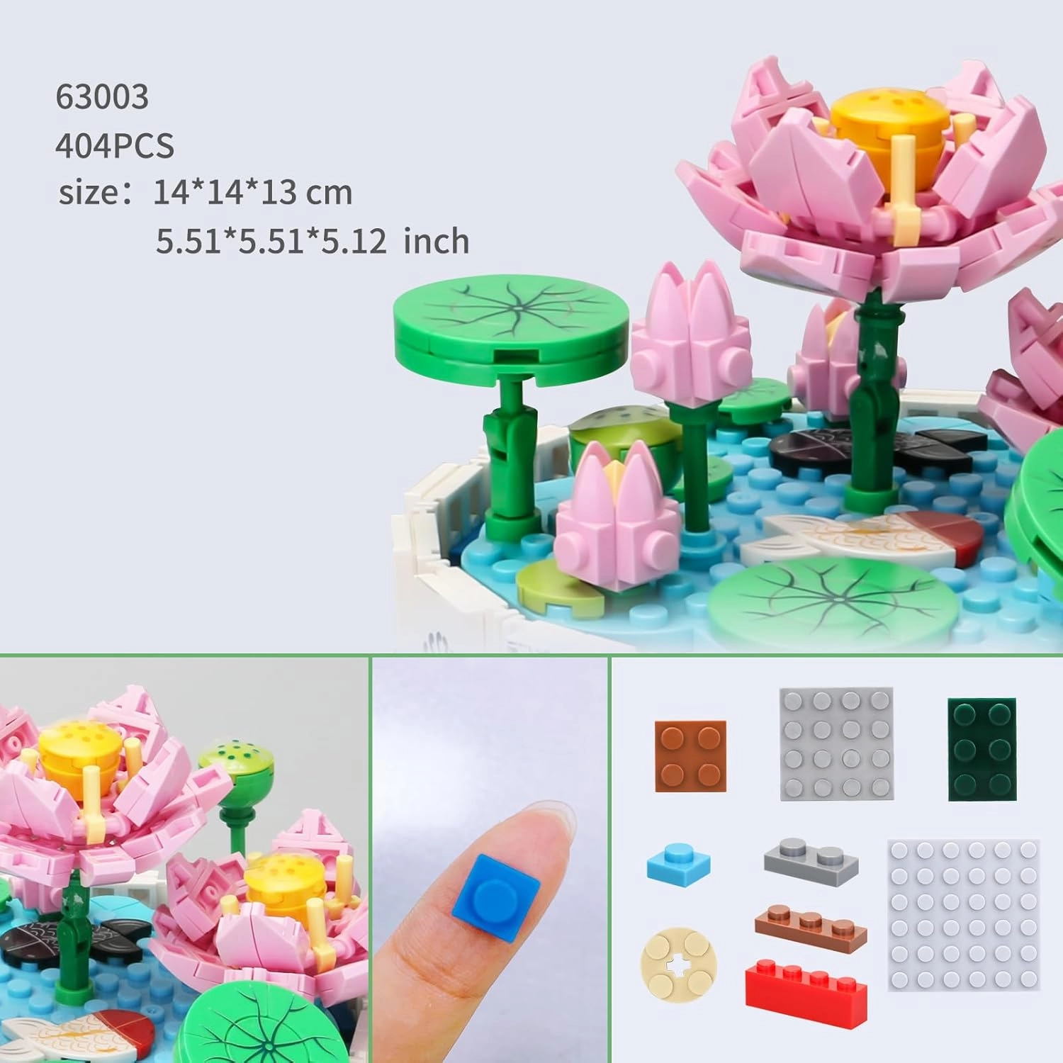Lotus Flower Building Set Cute Botanical Collection Flower Bonsai Plant Simulation Pot Plant Artificial Particle Construction Building Bricks Toy 6  Pink 404PCS,Compatible Classic Bricks 63003